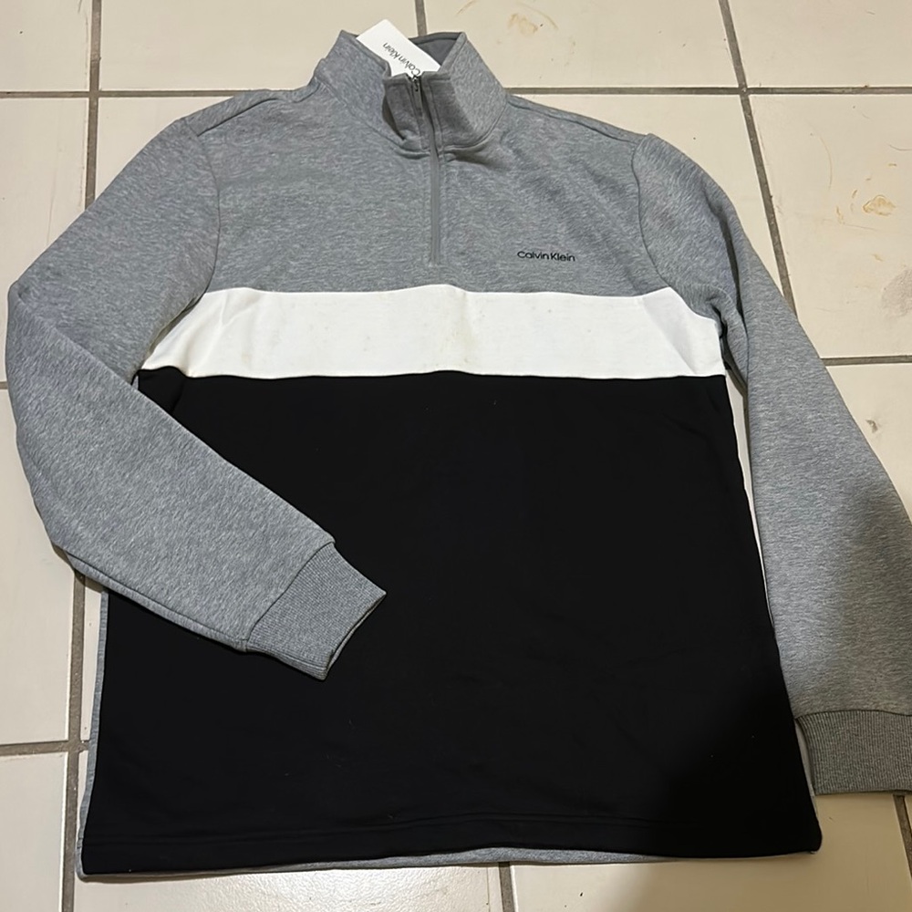 Calvin Klein Black, Gray, and White Quarter-Zip Pullover